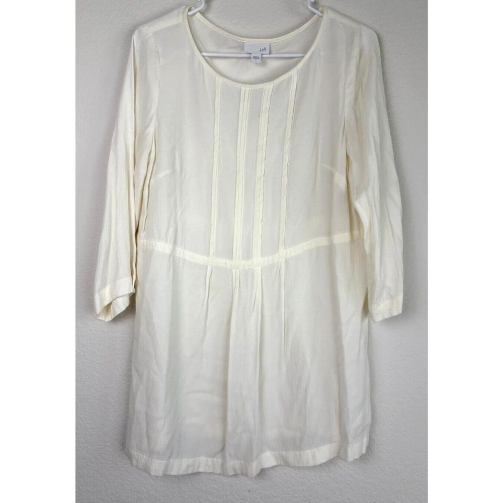 J Jill Tunic Sz S Womens Blouse 3/4 Sleeves Cream Off-White Slit Sides Lagenlook